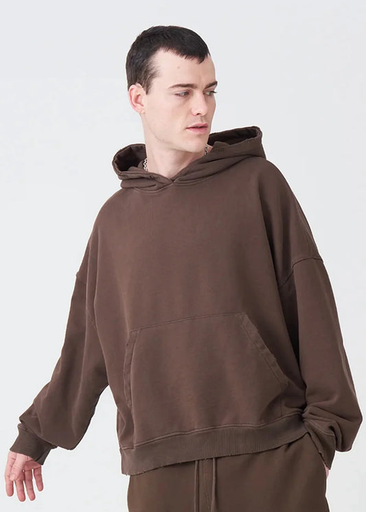 14 OZ Brown Distressed French Terry Hoodie