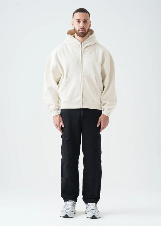 14 OZ Ivory Oversized Full-Zip Fleece Hoodie