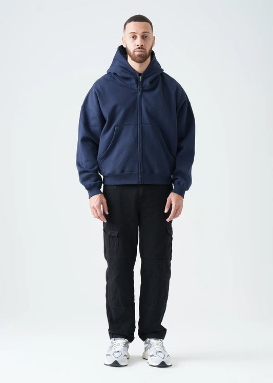 14 OZ Navy Blue Oversized Full-Zip Fleece Hoodie