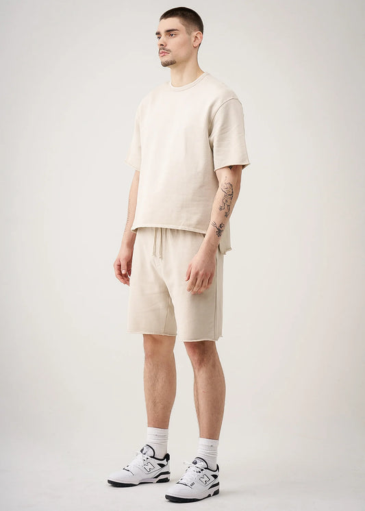 11 OZ Sand French Terry Garment Dye Raw Edge Short Set