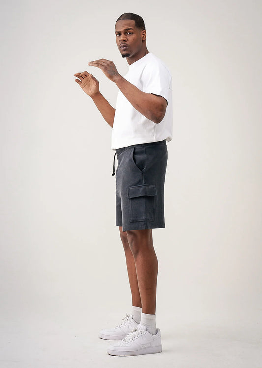 14 OZ Black Garment Dye Interlock Cargo Short