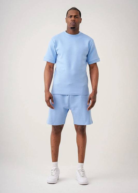 12 OZ Sky Blue Heatguard Interlock Lycra T-Shirt Short Set