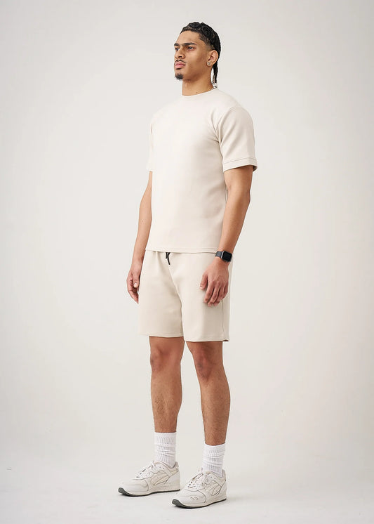 12 OZ Beige Heatguard Interlock Lycra T-Shirt Short Set