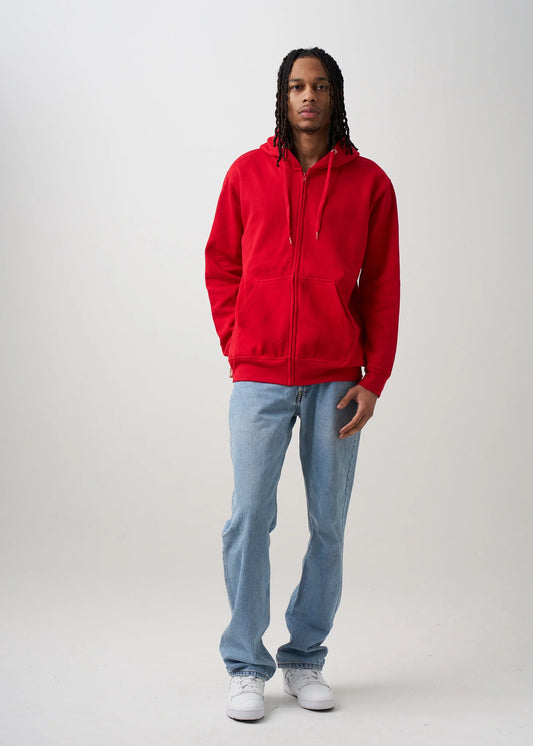 10 OZ Red Fleece Zip-Up Hoodie