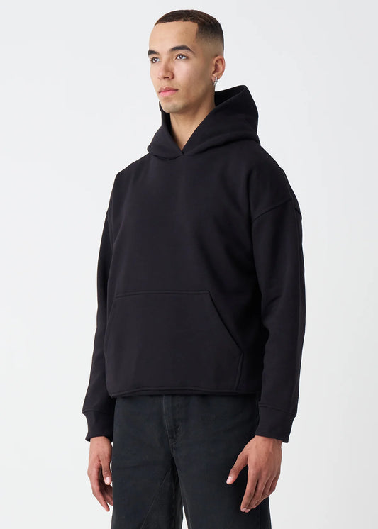 14 OZ Black Drop Shoulder Oversized Fleece Hoodie