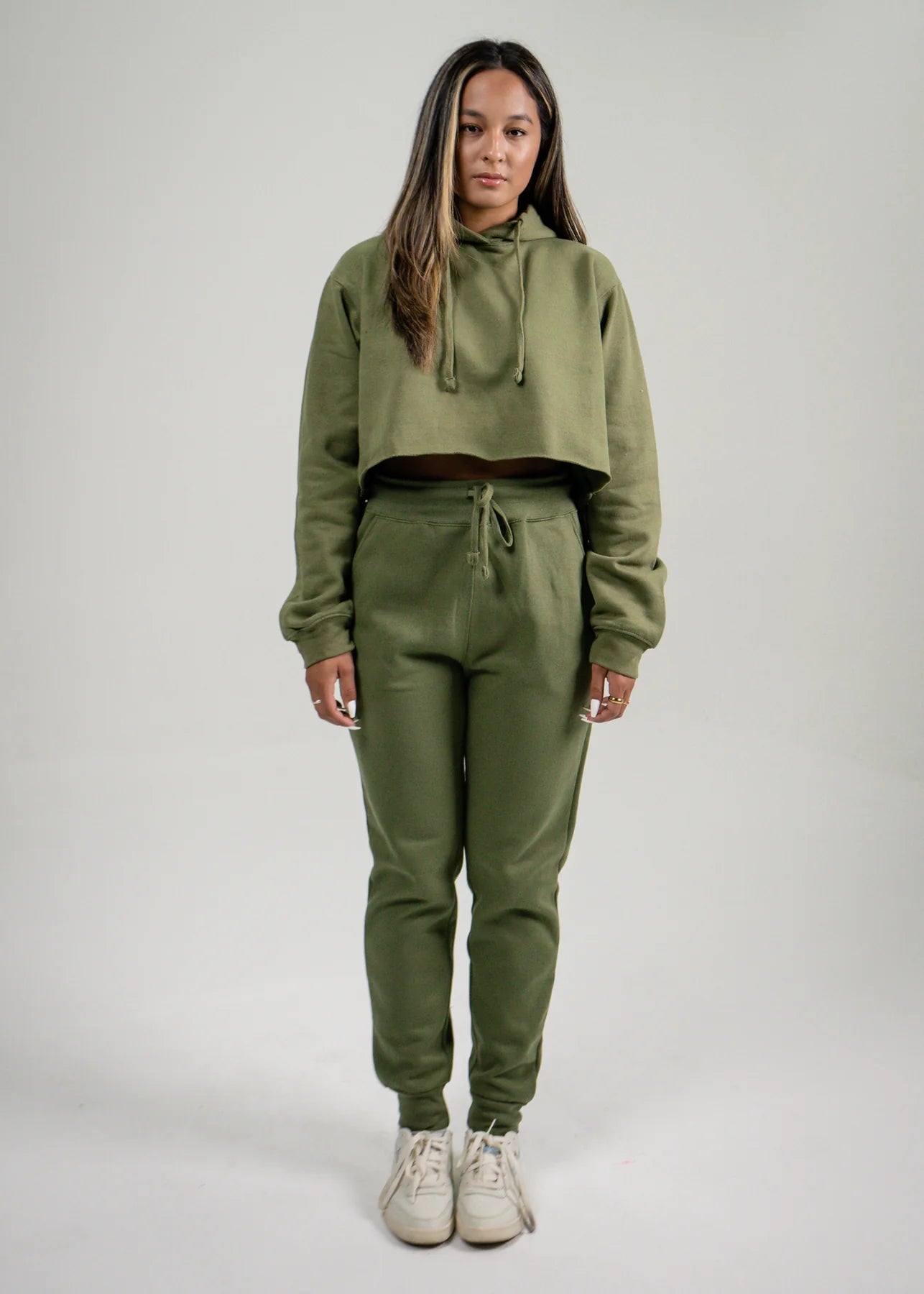 Olive Green Crop Top SweatSuit BLANK KINGDOM