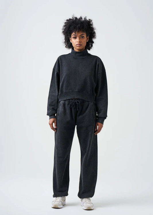 Pigment Black 14 Ounce French Terry Garment Dyed Mock Neck Sweatsuit