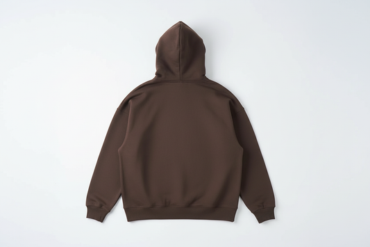 Brown 14 OZ Full-Zip Fleece Hoodie Luxury Flat Lay Back View - Exact Proportions