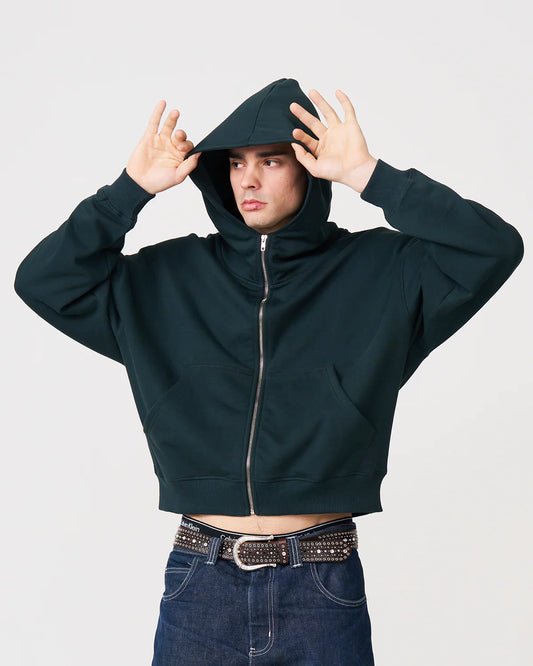 14 OZ Dark Green Oversized Full-Zip Fleece Hoodie