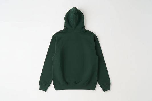 Hunter Green 10 OZ Hoodie Luxury Flat Lay Back View
