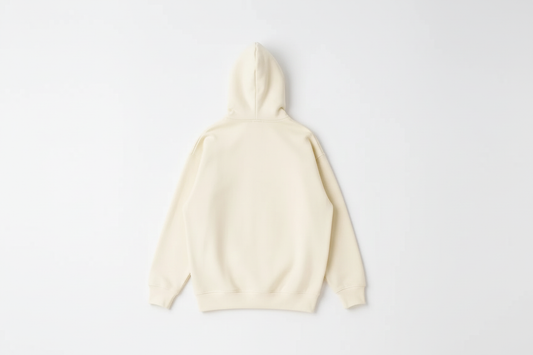 Ivory 14 OZ Drop Shoulder Hoodie Luxury Flat Lay Back View