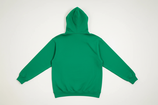 Kelly Green 10 OZ Hoodie Luxury Flat Lay Back View - Short Drawstrings