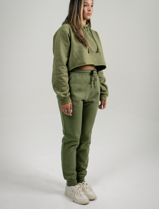 Olive Green Crop Top SweatSuit