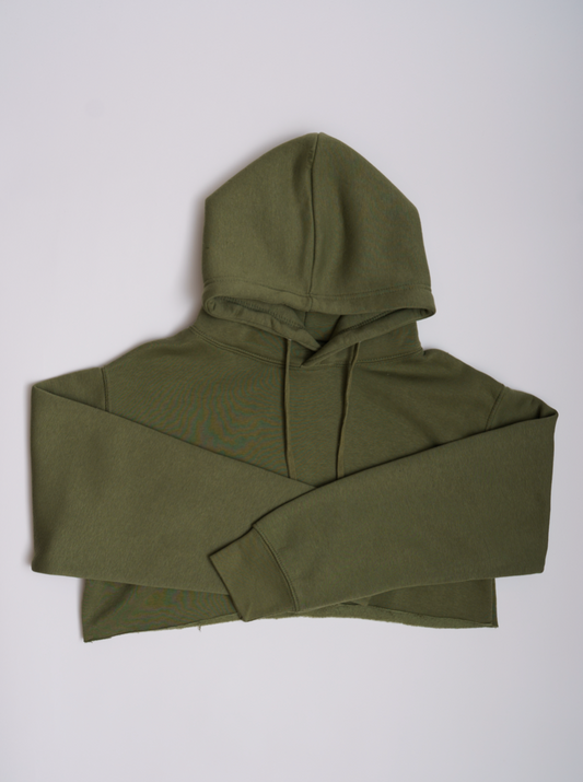 Olive Green Crop Top Fleece Short Set