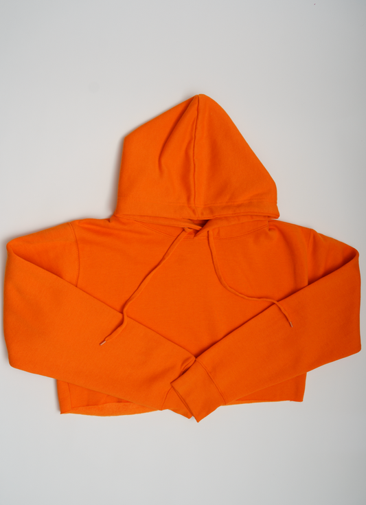 Neon Orange Crop Top Fleece Short Set