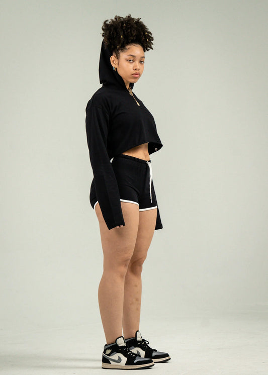 Black Single Jersey Track Short Set