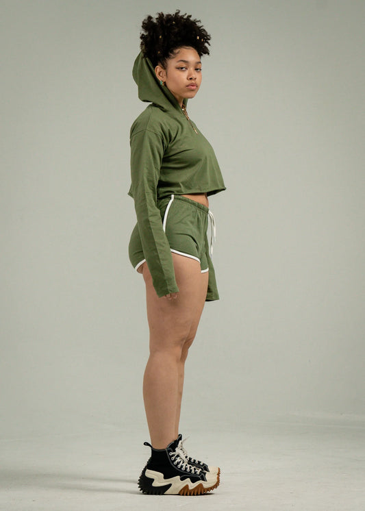 Olive Green Single Jersey Track Short Set