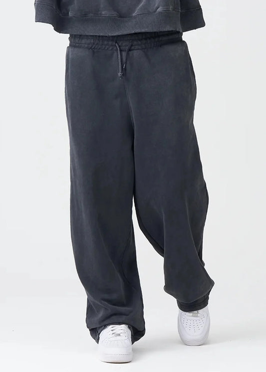 14 OZ Black Washed French Terry Oversized Distressed Sweatpant