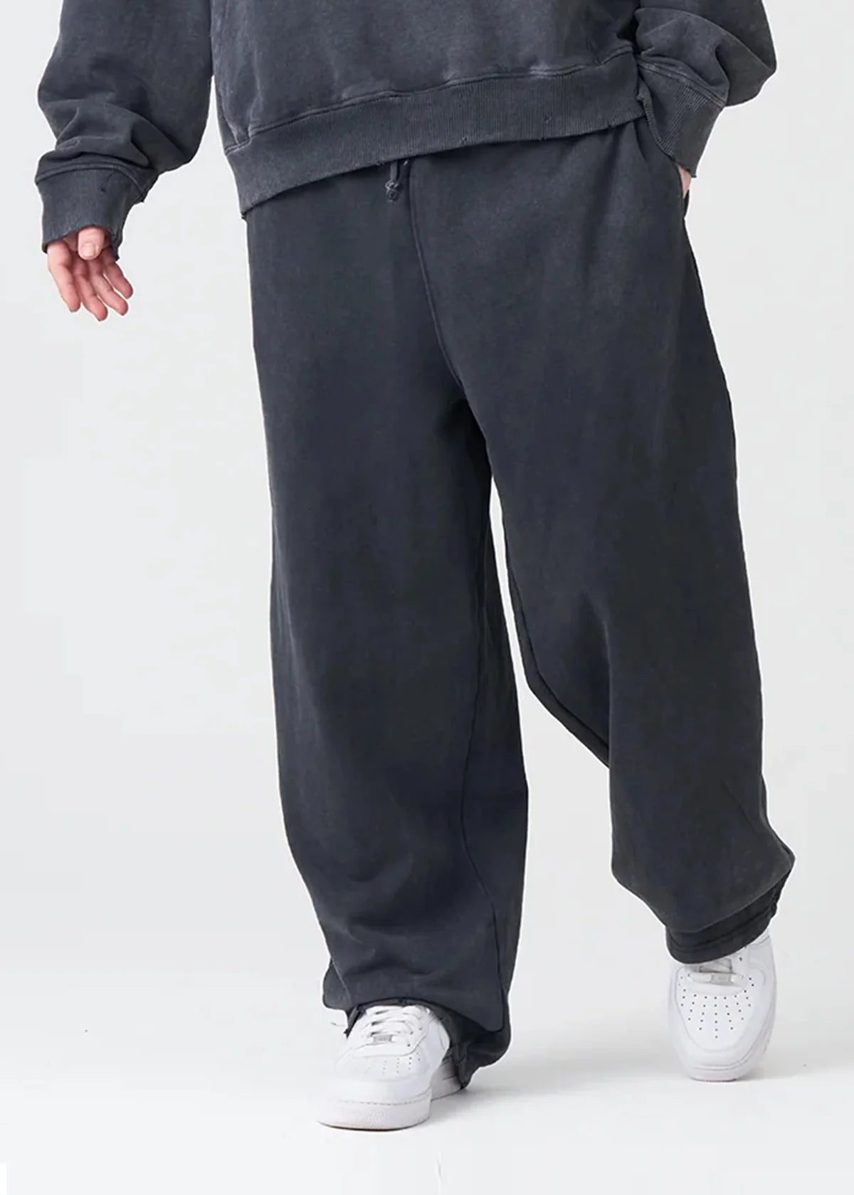 14 OZ Black Washed French Terry Oversized Distressed Sweatpant