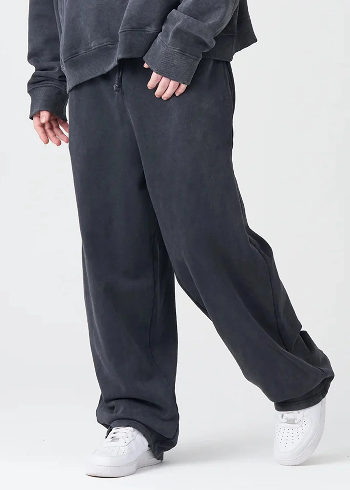 14 OZ Black Washed French Terry Oversized Distressed Sweatpant