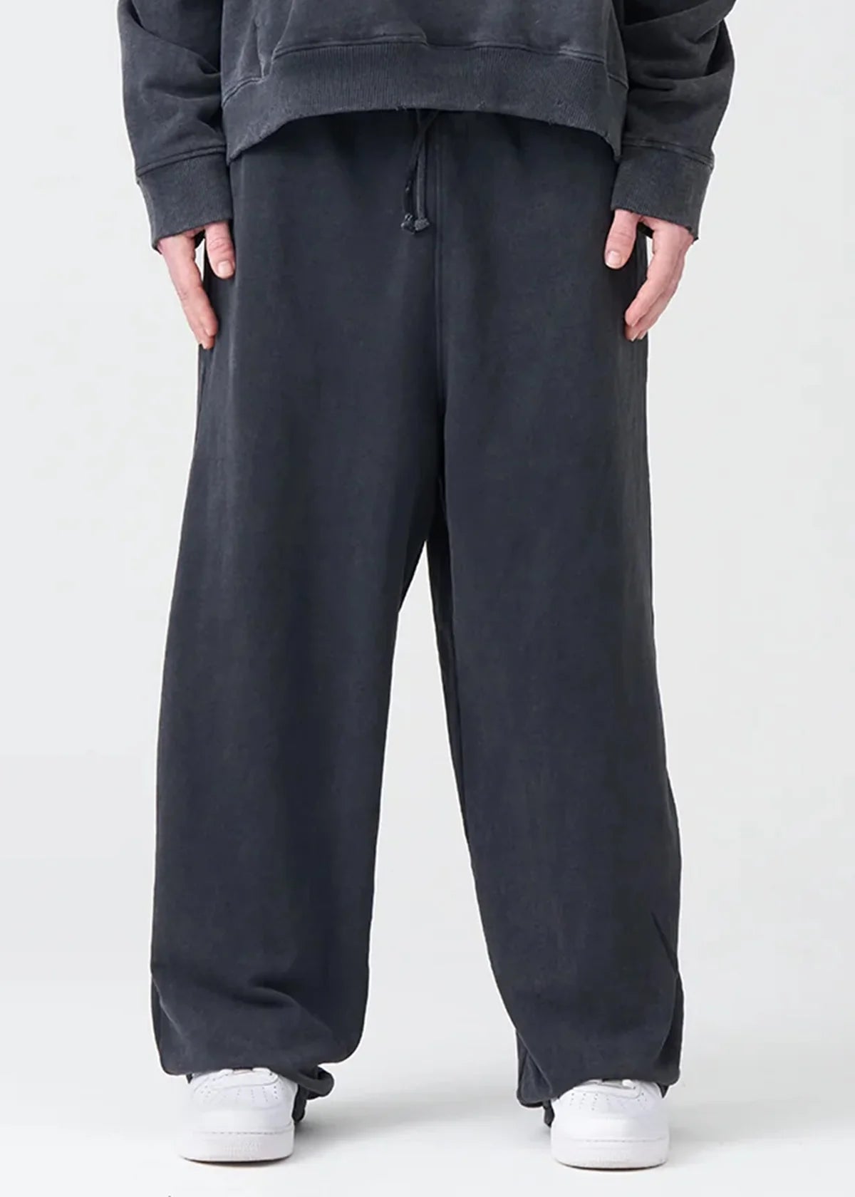 14 OZ Black Washed French Terry Oversized Distressed Sweatpant