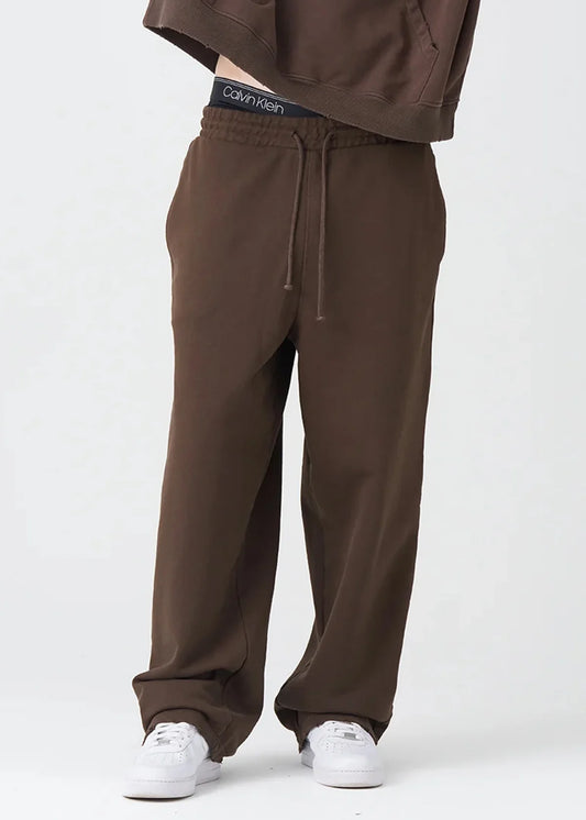 14 OZ Brown Washed French Terry Oversized Distressed Sweatpant