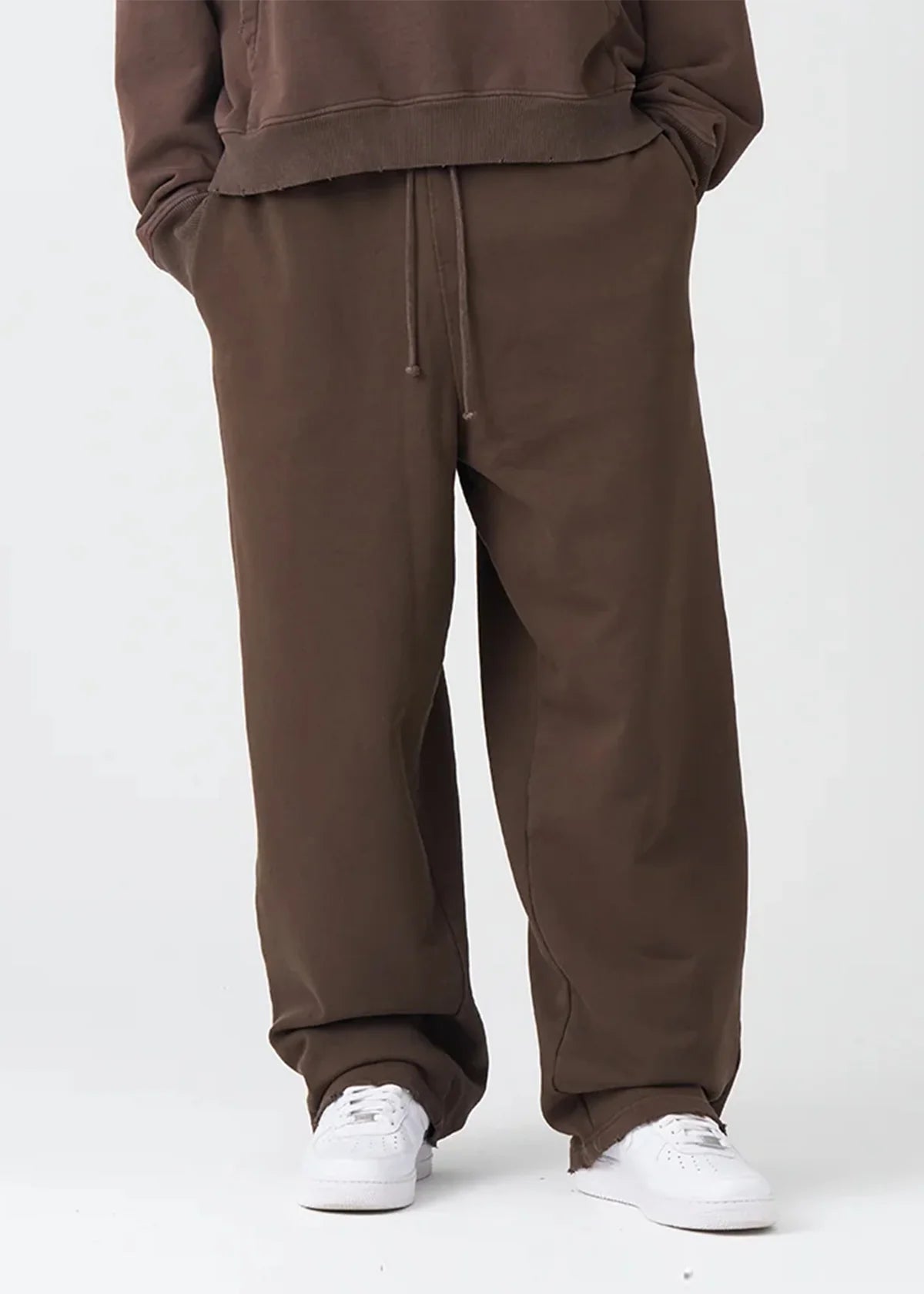 14 OZ Brown Washed French Terry Oversized Distressed Sweatpant