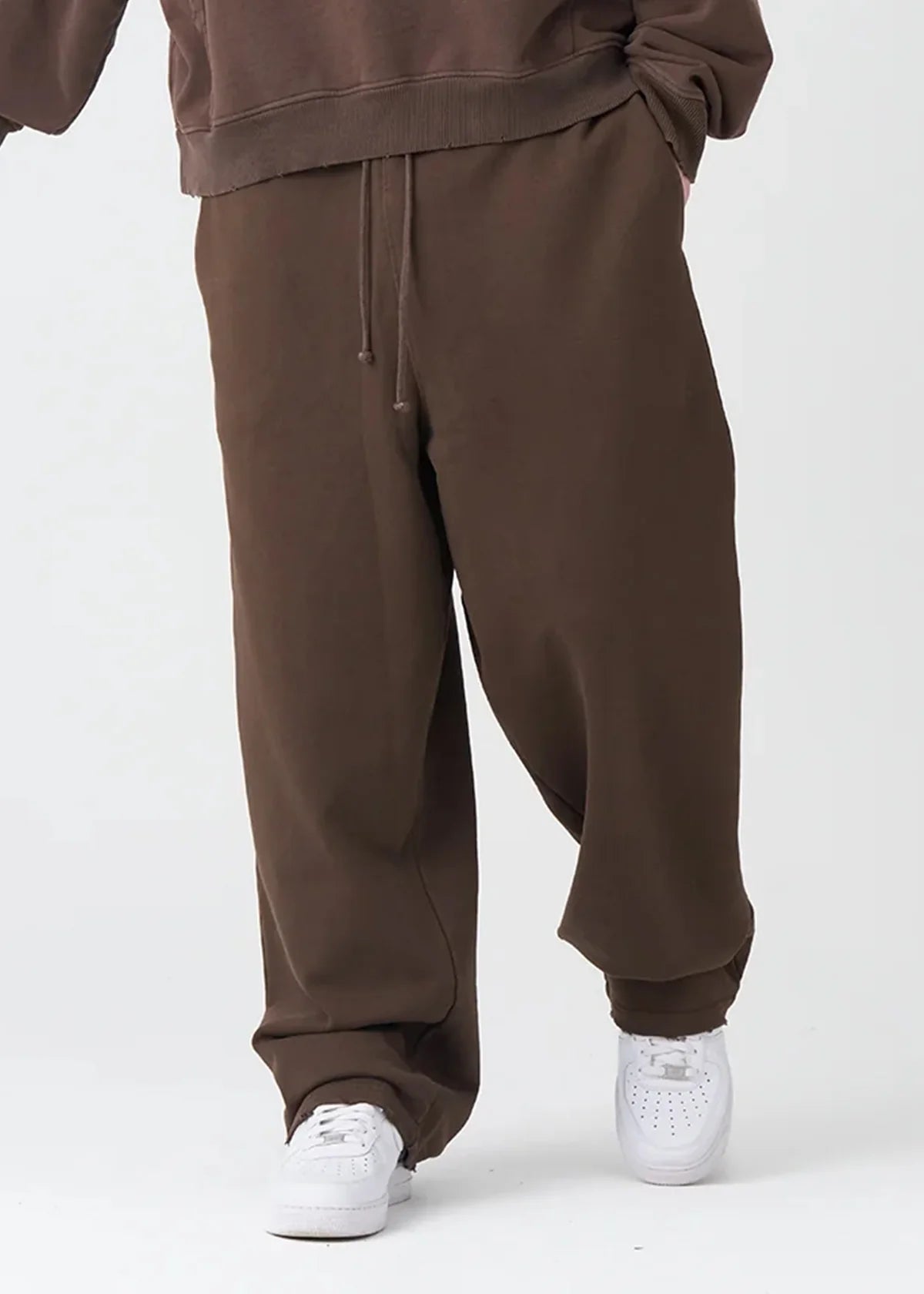 14 OZ Brown Washed French Terry Oversized Distressed Sweatpant