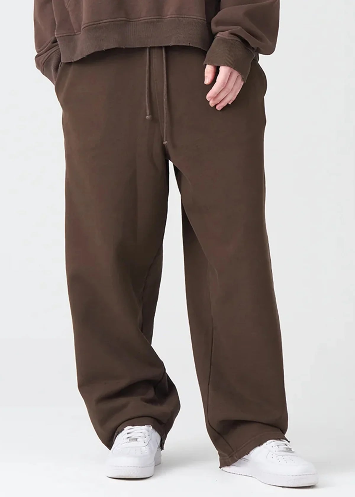 14 OZ Brown Washed French Terry Oversized Distressed Sweatpant