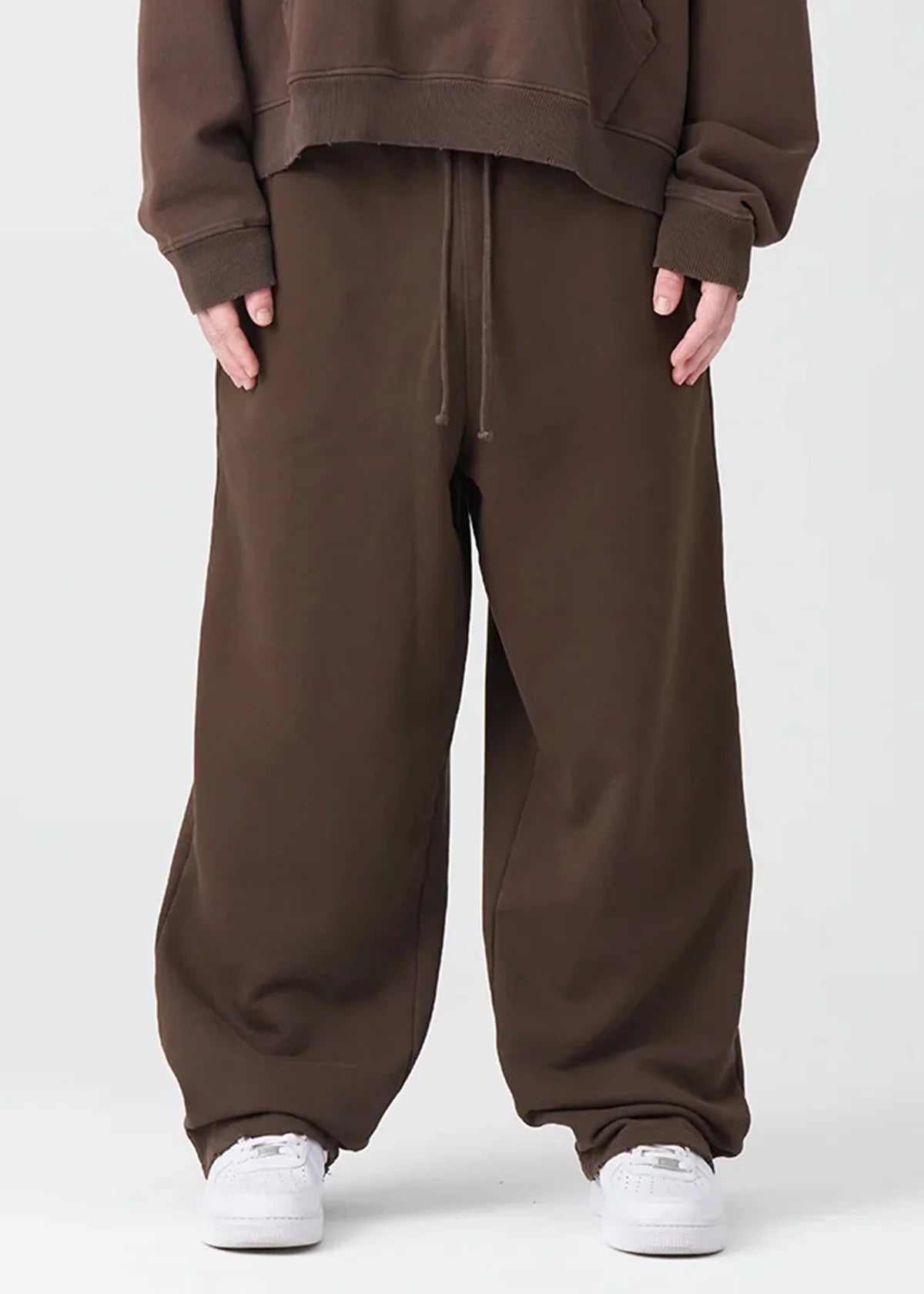 14 OZ Brown Washed French Terry Oversized Distressed Sweatpant