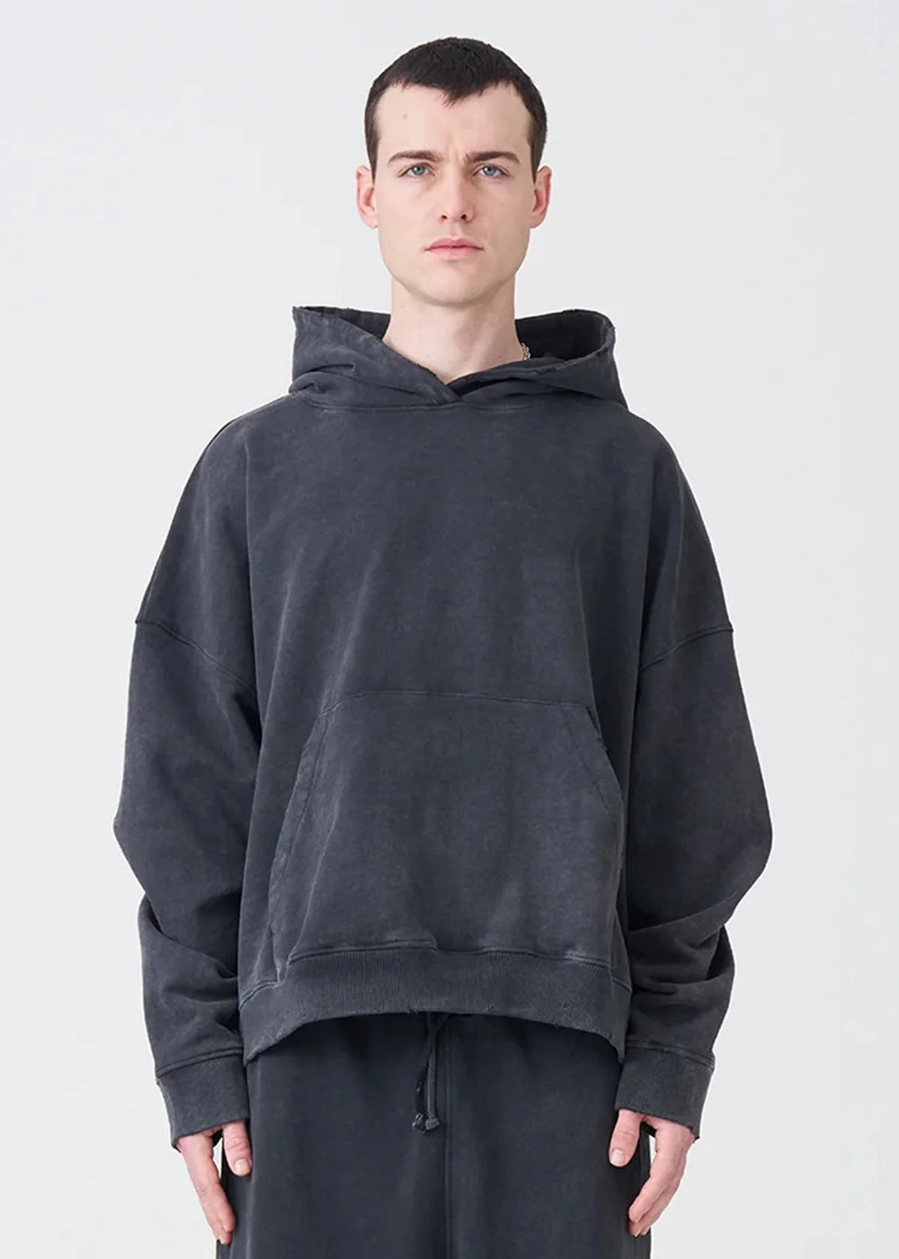 14 OZ Black Washed French Terry Oversized Distressed Hoodie