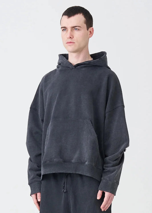 14 OZ Black Washed French Terry Oversized Distressed Hoodie