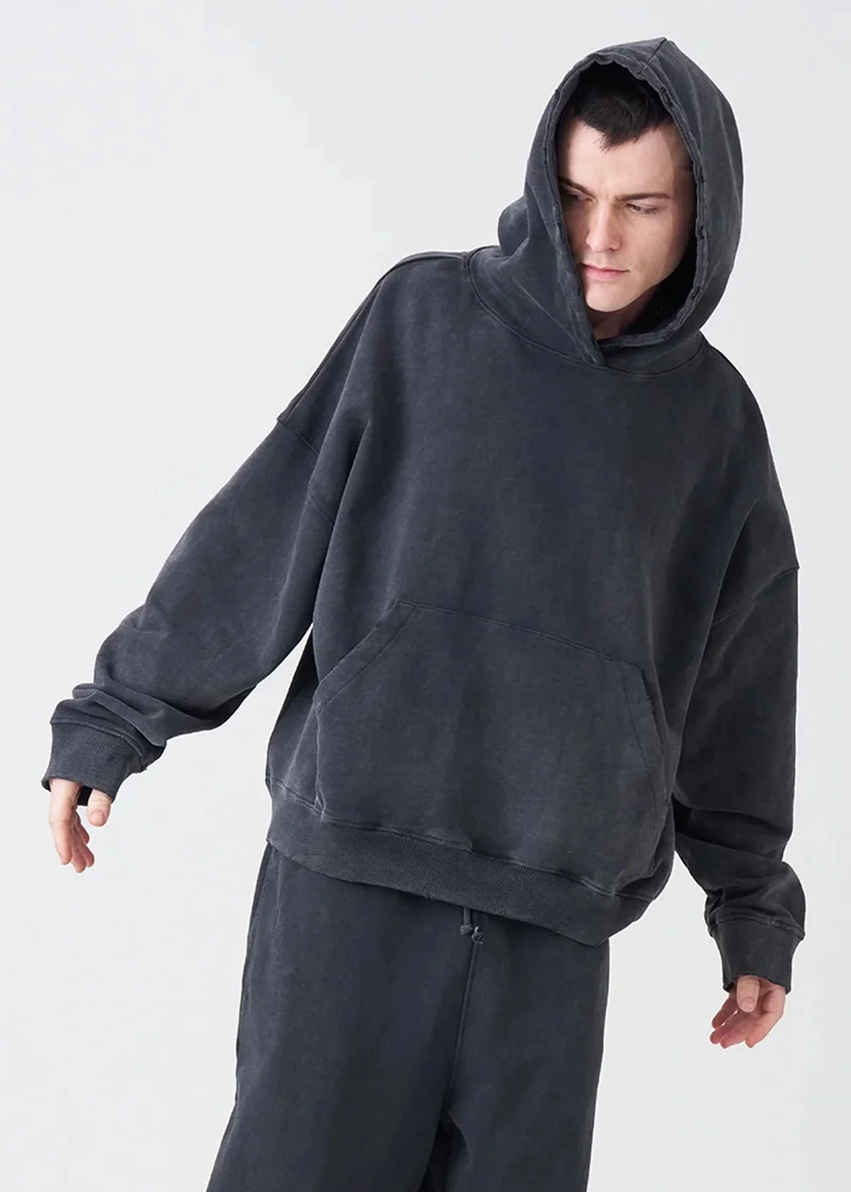 14 OZ Black Distressed French Terry Hoodie