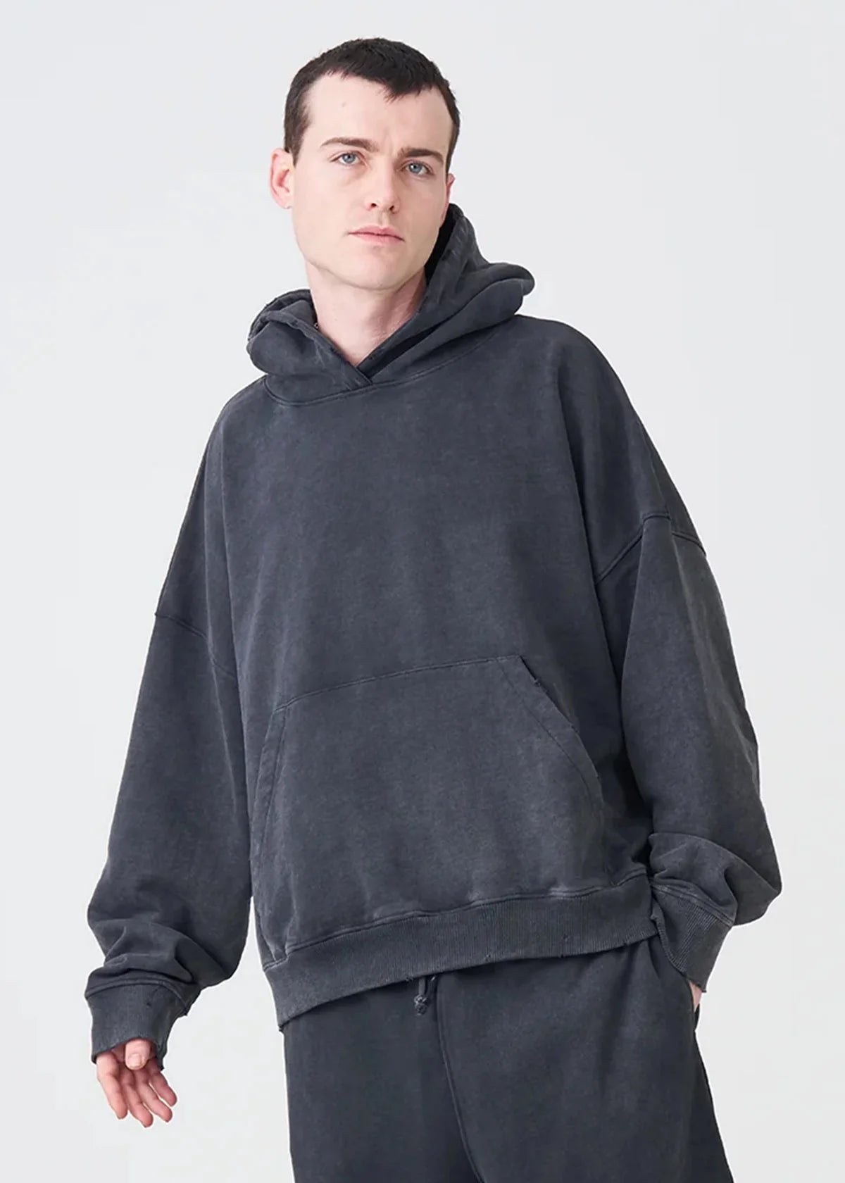 14 OZ Black Distressed French Terry Hoodie