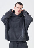 14 OZ Black Washed French Terry Oversized Distressed Hoodie