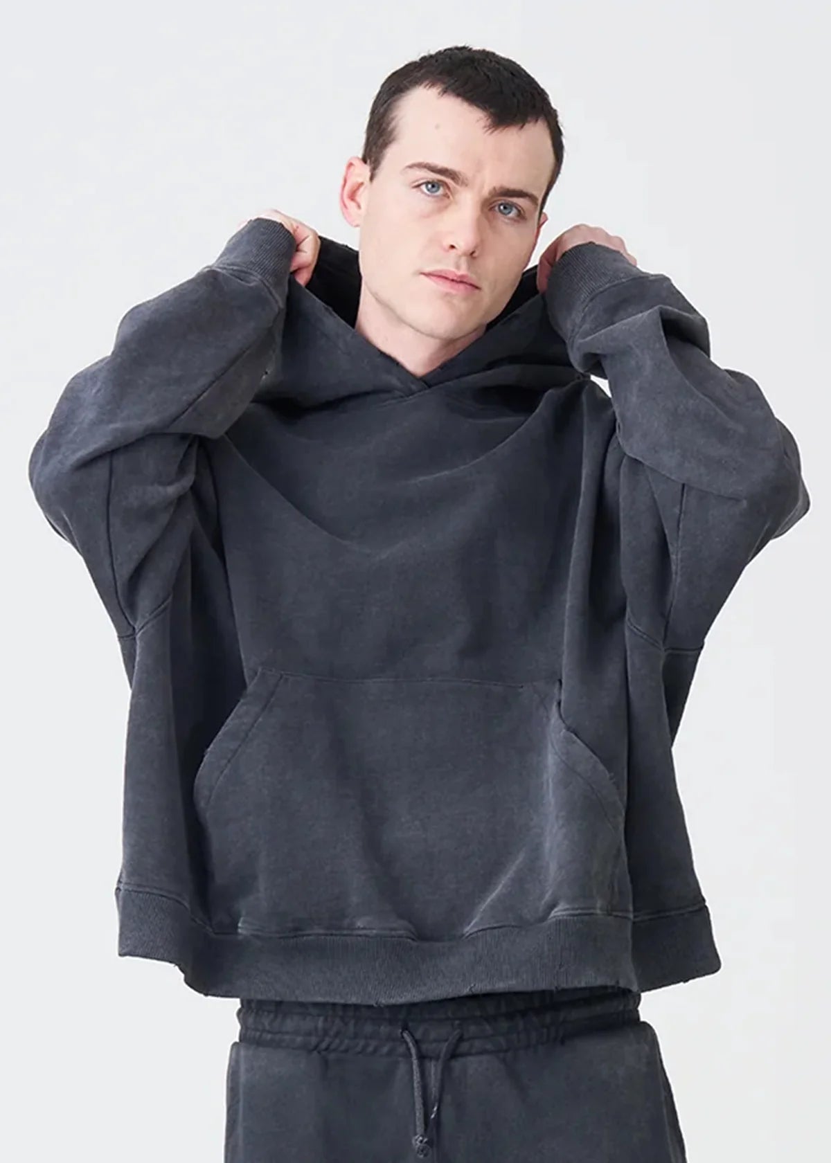 14 OZ Black Distressed French Terry Hoodie