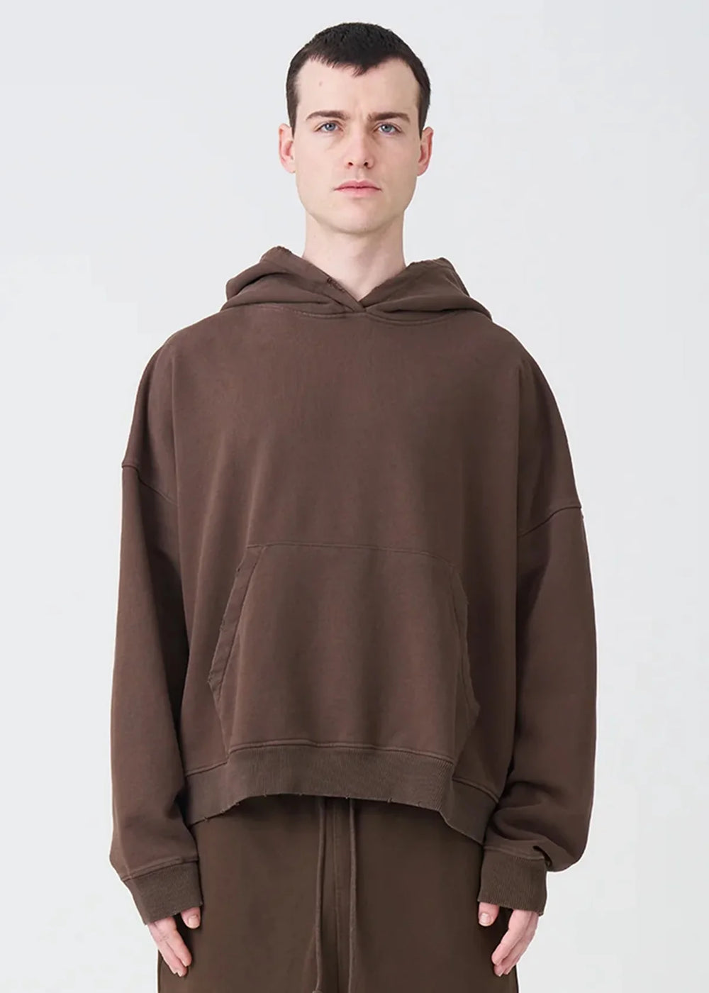 14 OZ Brown Washed French Terry Oversized Distressed Hoodie