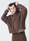 14 OZ Brown Washed French Terry Oversized Distressed Hoodie