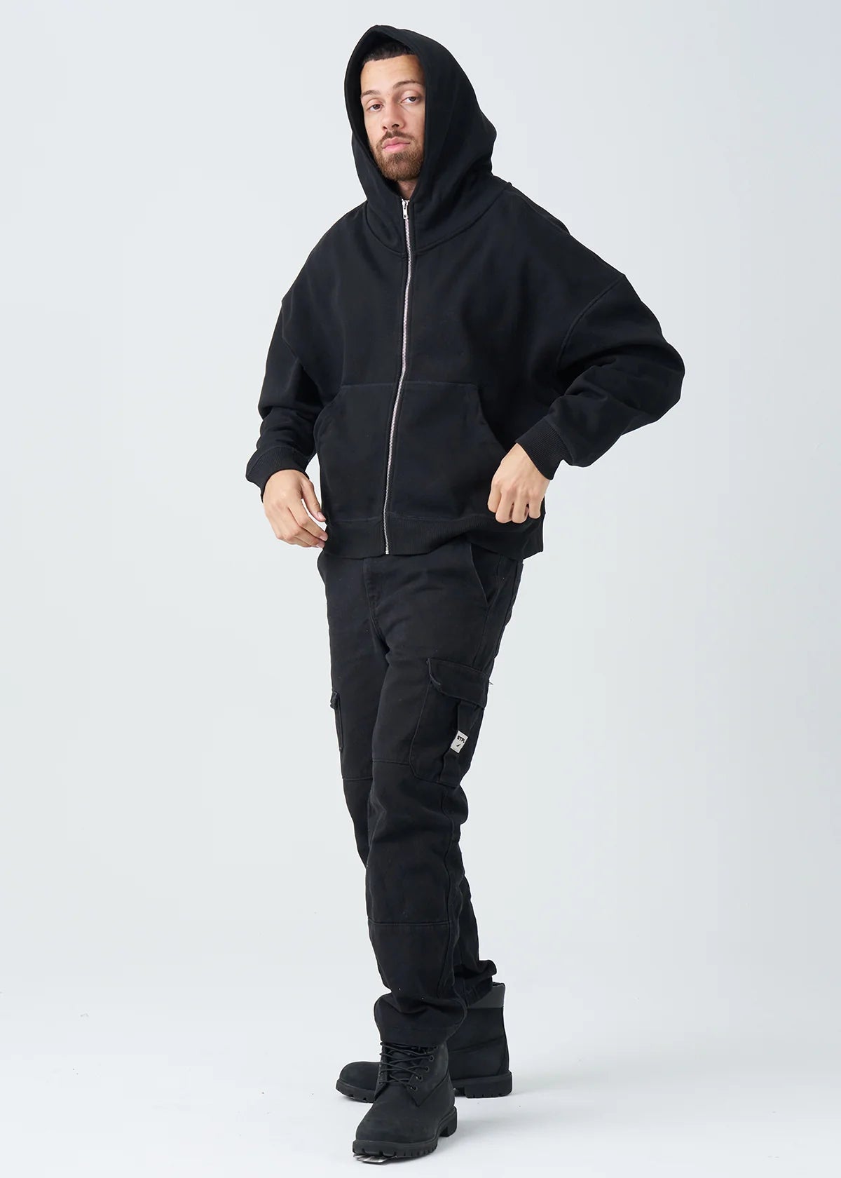 14 OZ Black Oversized Heavyweight Full-Zip Sweatshirt