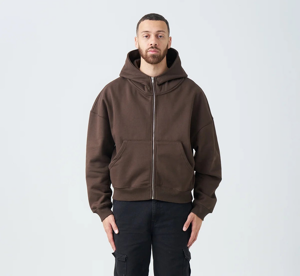 14 OZ Brown Oversized Heavyweight Full-Zip Sweatshirt