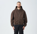 14 OZ Brown Oversized Heavyweight Full-Zip Sweatshirt