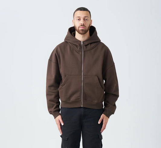 14 OZ Brown Oversized Heavyweight Full-Zip Sweatshirt
