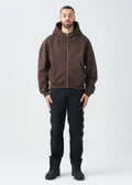 14 OZ Brown Oversized Heavyweight Full-Zip Sweatshirt