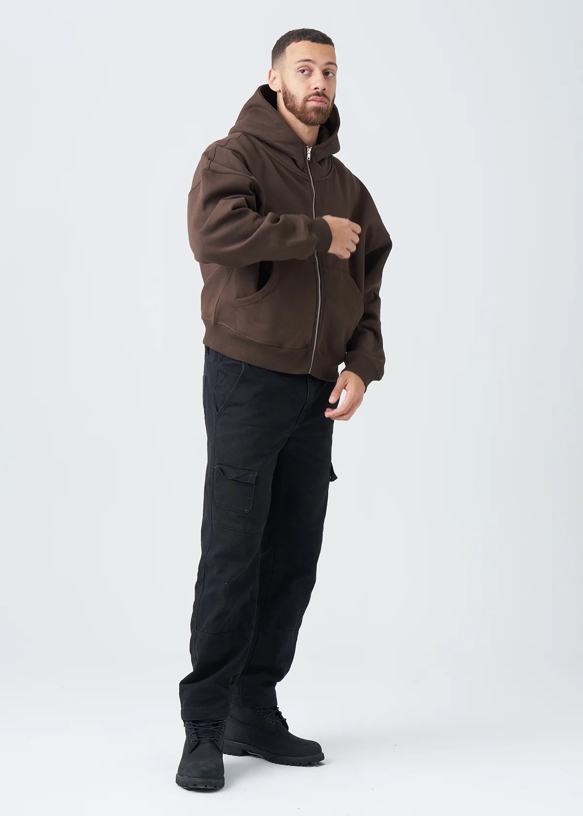 14 OZ Brown Full-Zip Fleece Hoodie