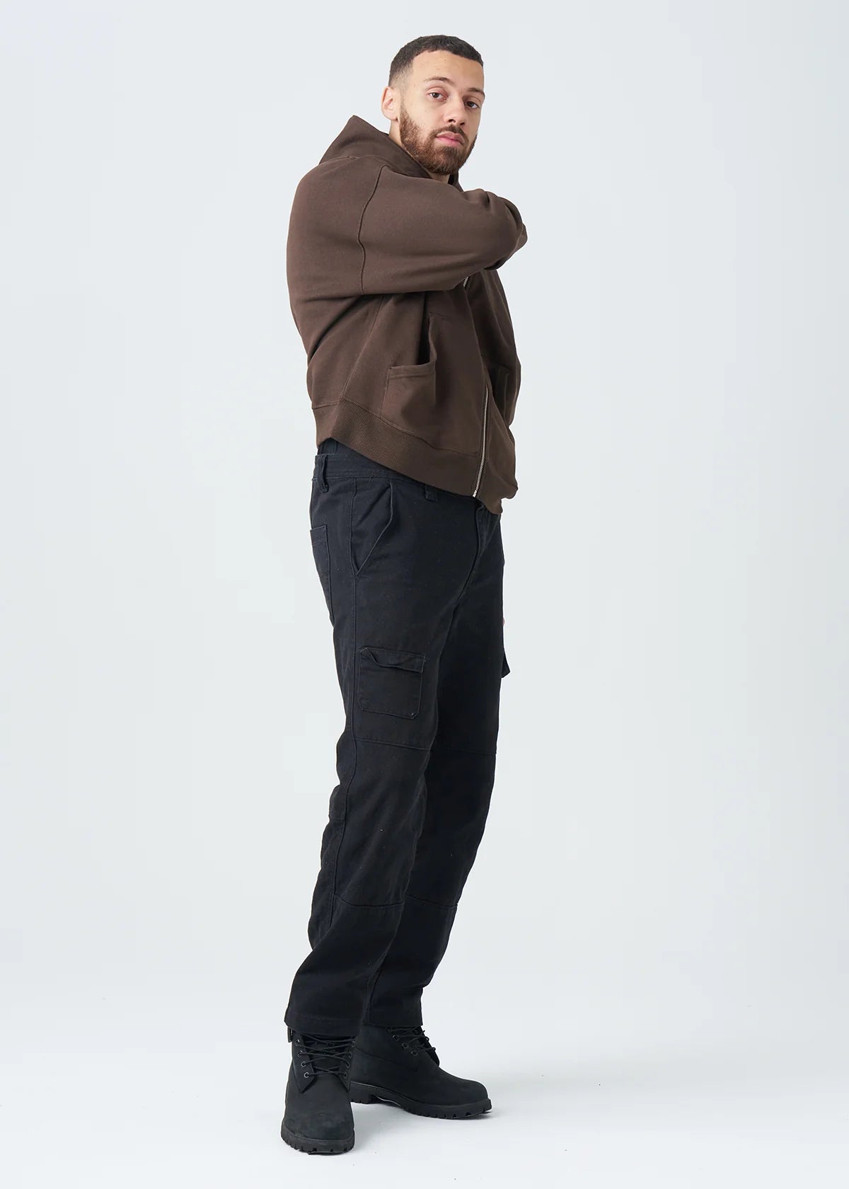 14 OZ Brown Full-Zip Fleece Hoodie