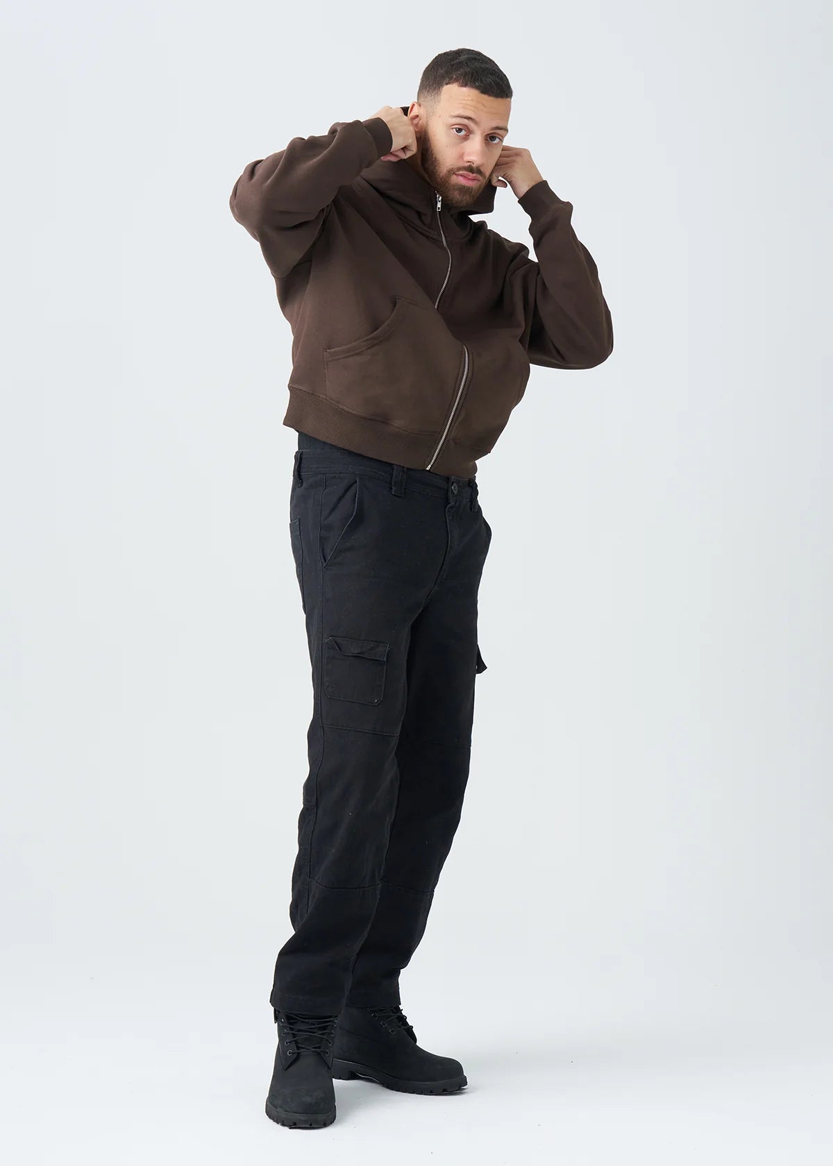14 OZ Brown Full-Zip Fleece Hoodie
