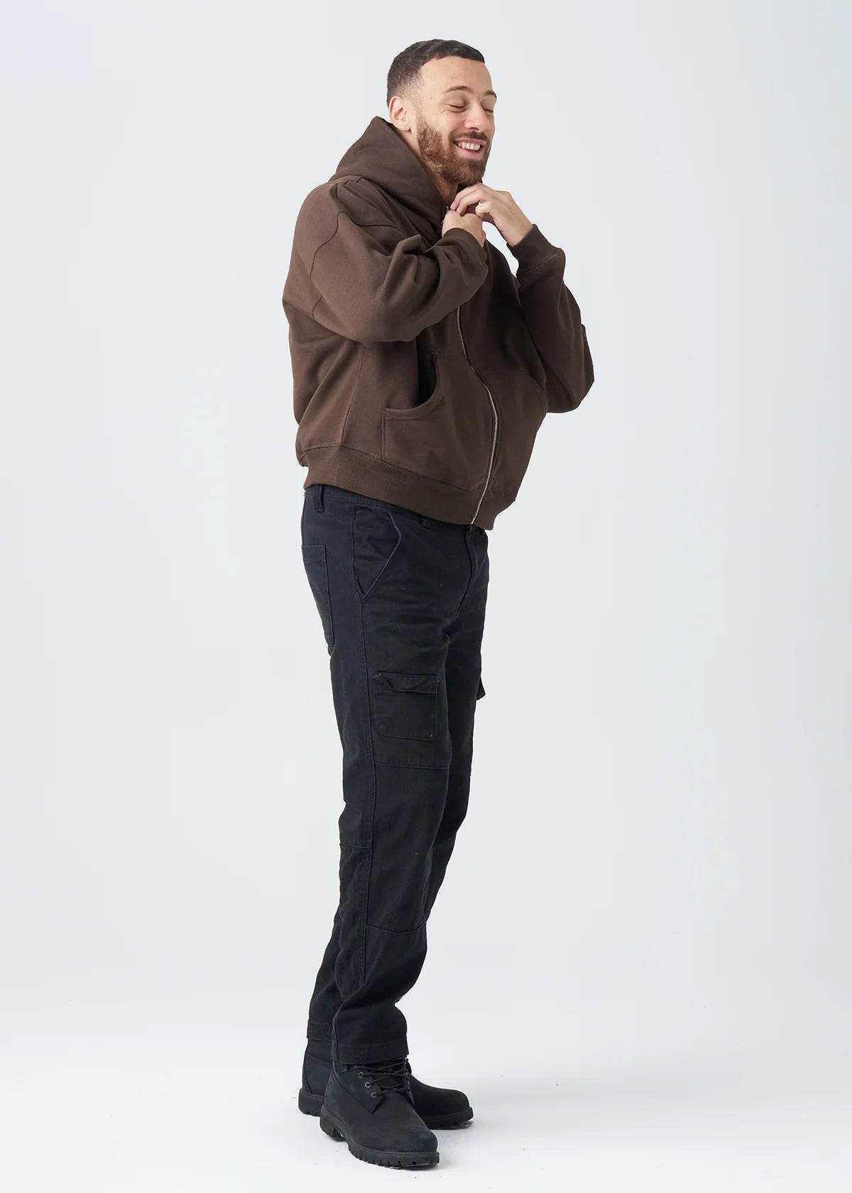 14 OZ Brown Full-Zip Fleece Hoodie