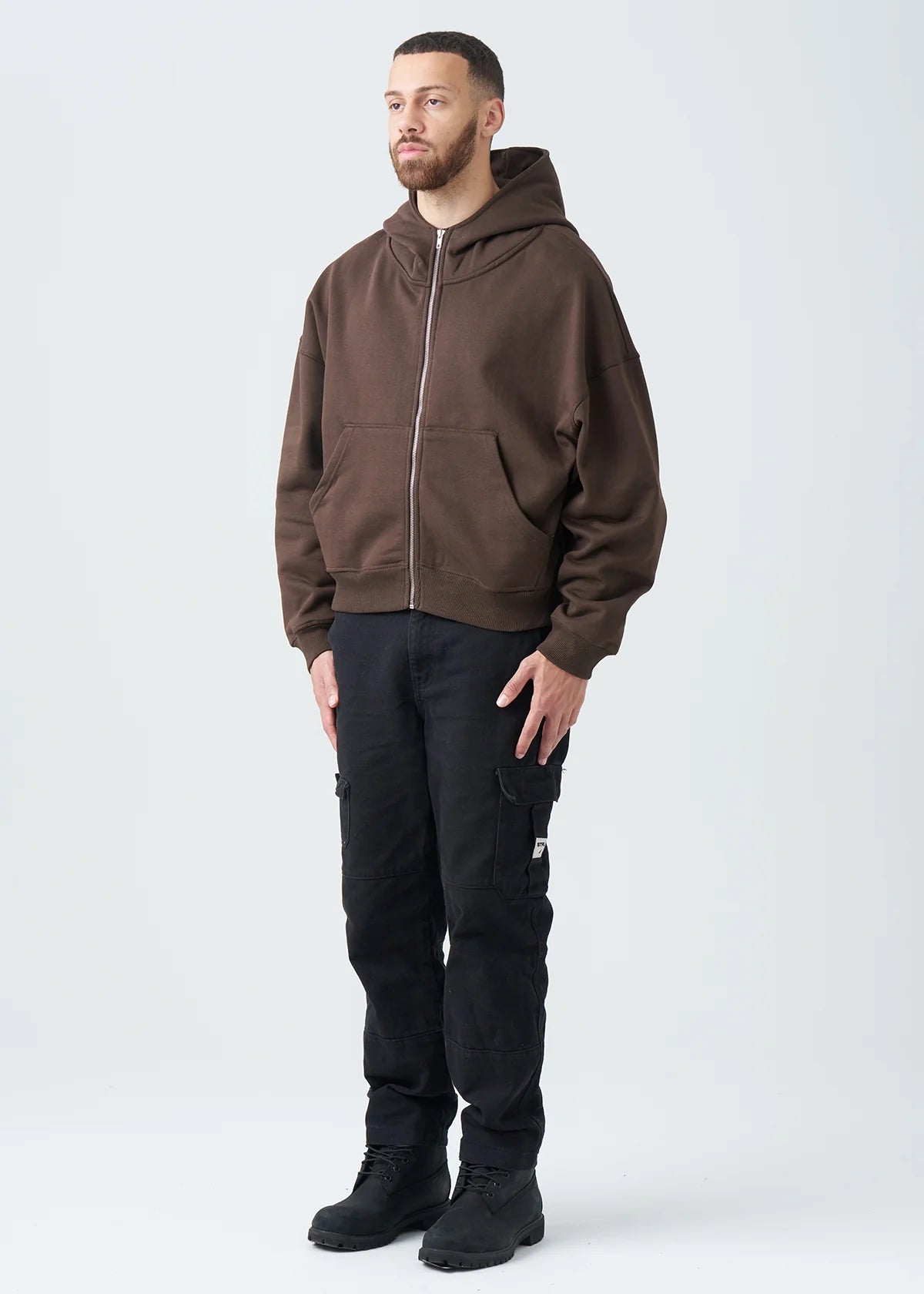 14 OZ Brown Full-Zip Fleece Hoodie