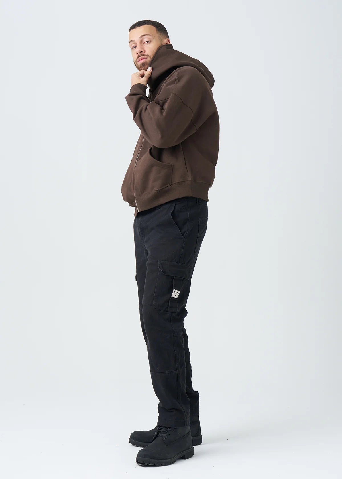 14 OZ Brown Full-Zip Fleece Hoodie