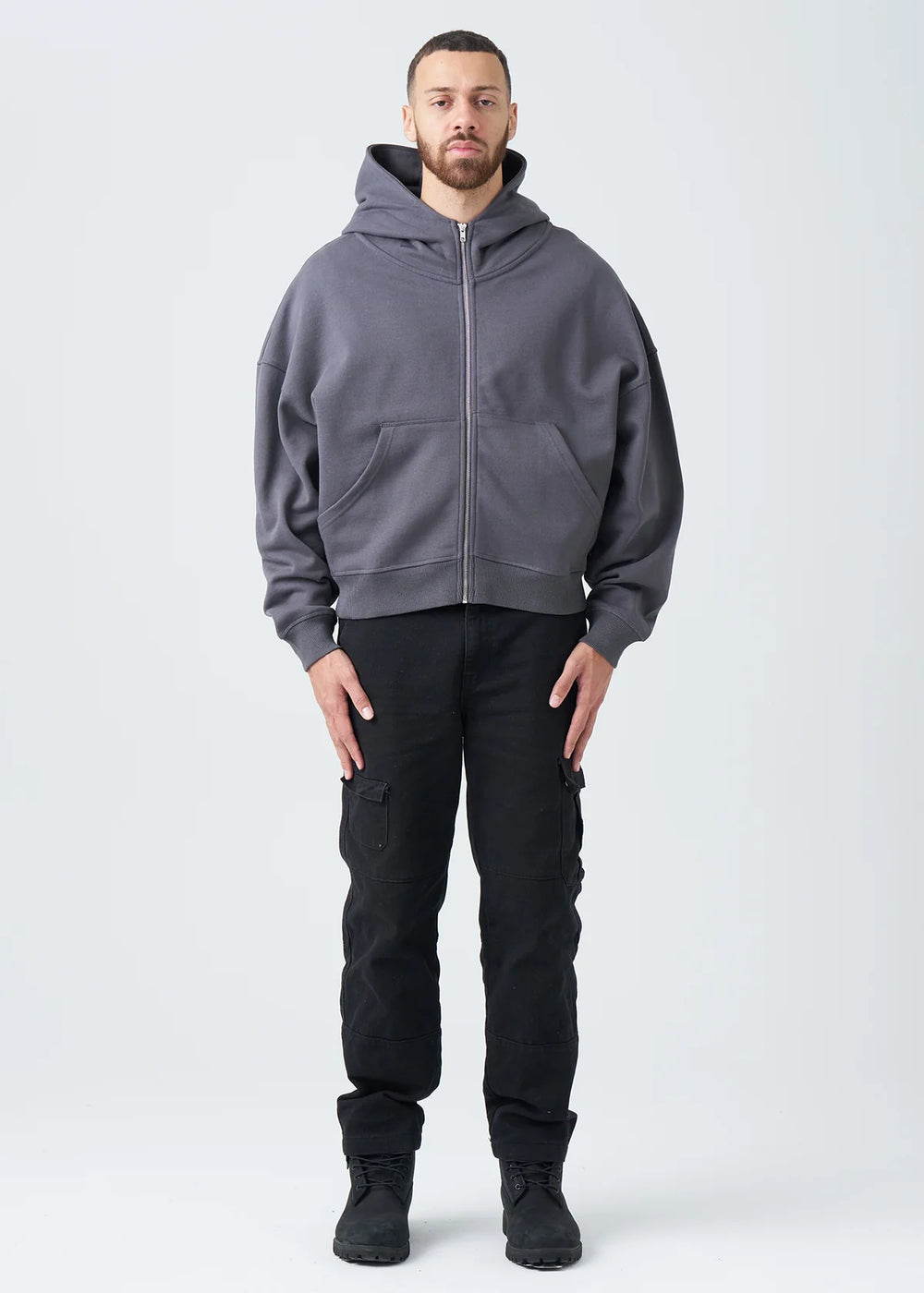 14 OZ Dark Gray Oversized Heavyweight Full-Zip Sweatshirt